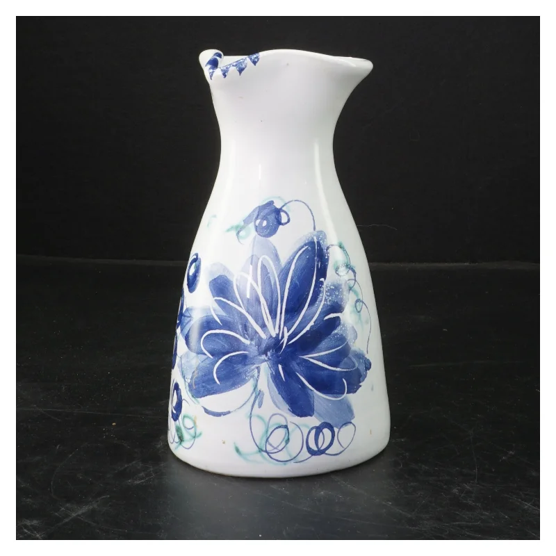 Keramisk kande med blåt blomsterdesign (str. 16,5x9,5 cm)