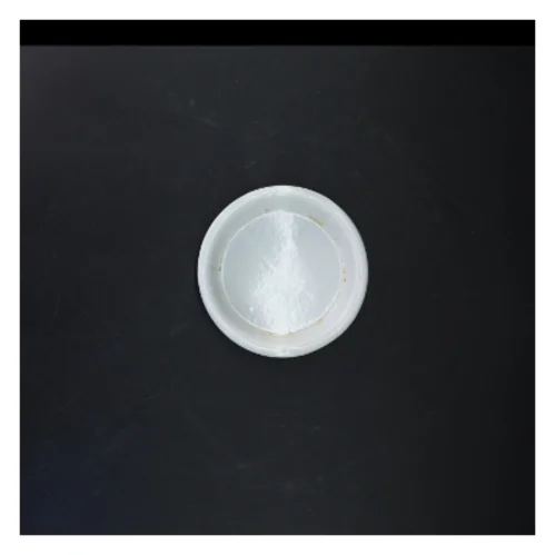 Rund hvid emaljefad med perforeret indsats (str. Ø 14 cm)