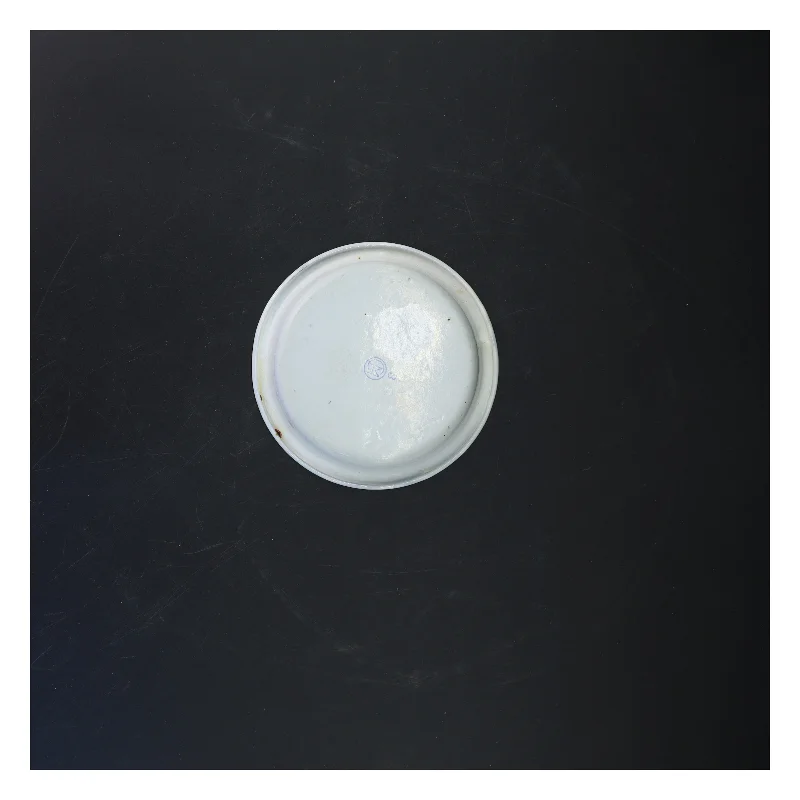 Rund hvid emaljefad med perforeret indsats (str. Ø 14 cm)