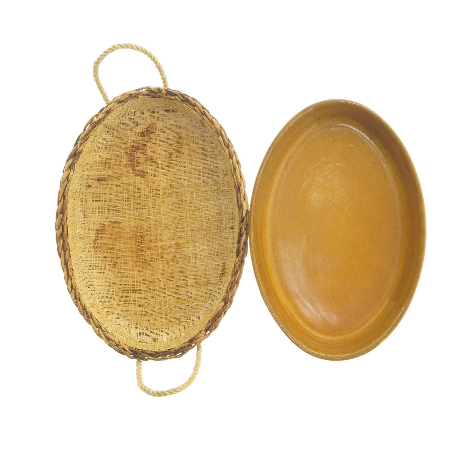 Flettet kurv med keramikfad (str. Ø 29xØ 20 cm)