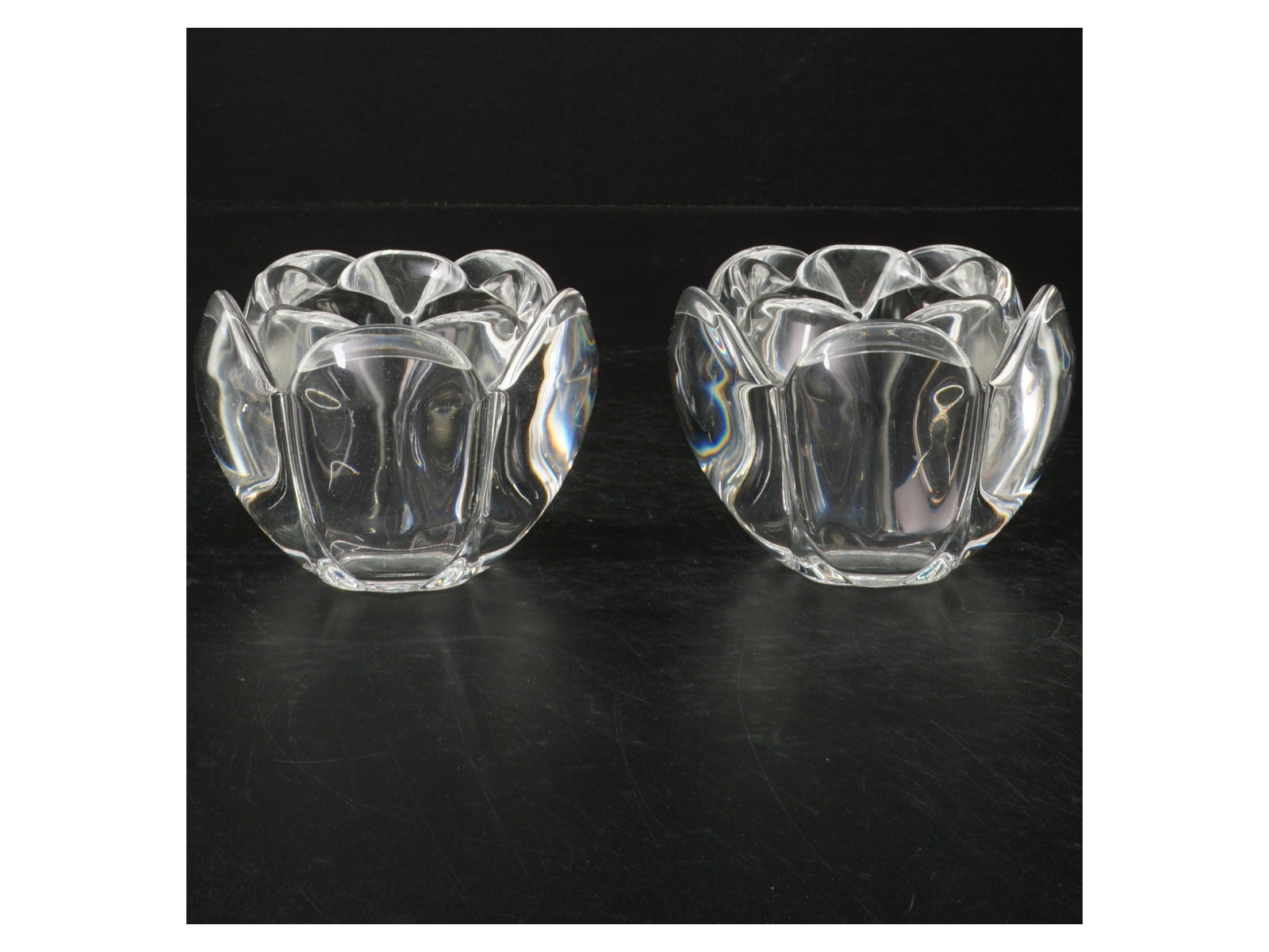 Gennemsigtig glas lysestage (str. H. 7 cm. ø. 9 cm)
