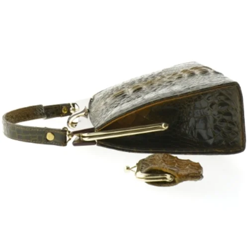 Vintage krokodillemønstret håndtaske med pung (str. 25,5x8 cm)