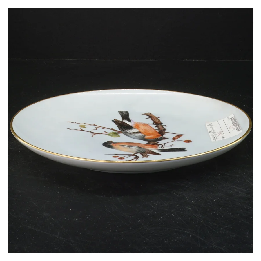 Dekorativt porcelænsfad med fuglemotiv fra b&g (str. Ø 24 cm)
