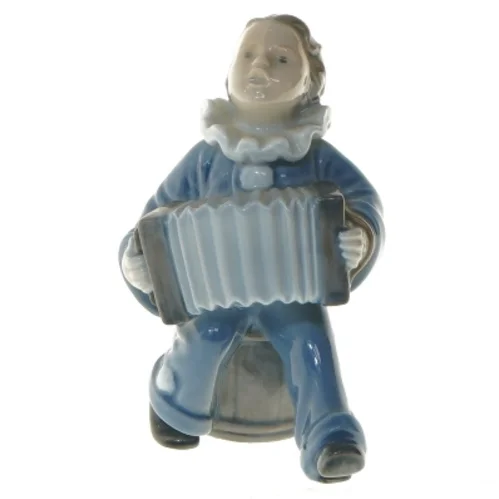 Porcelænsfigur af klovn med harmonika fra Royal Copenhagen (str. 11x5 cm)