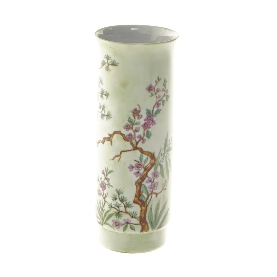Porcelæn vase med blomsterdekoration (str. Ø 7x17 cm)