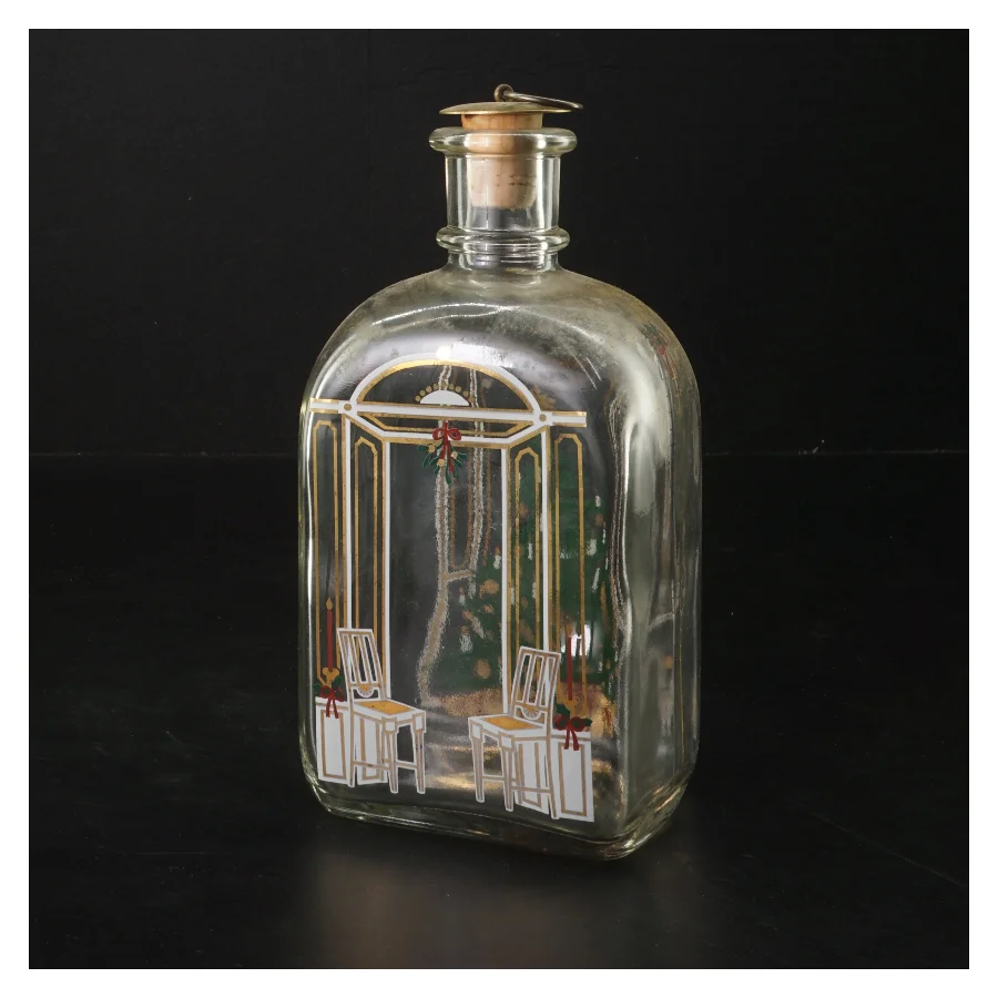 Dekorativ flaske med julemotiv fra Holmegaard (str. 18x9x7 cm)