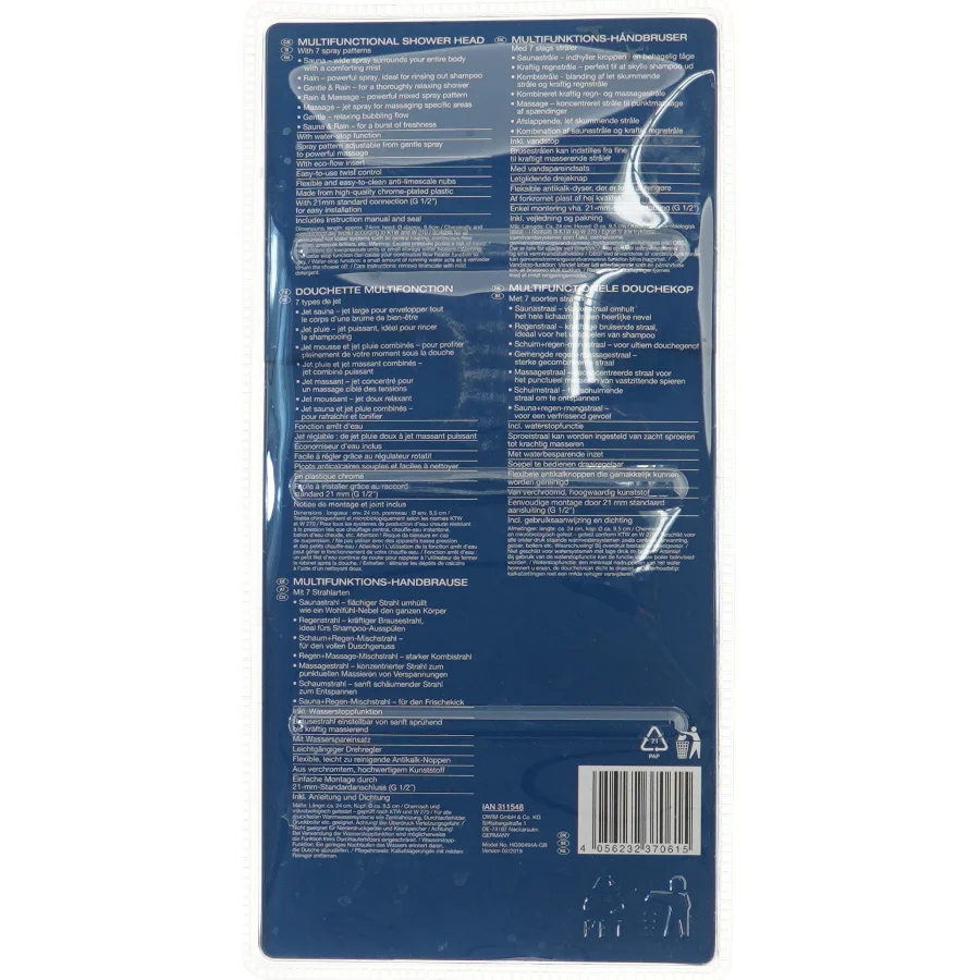 Brusehoved med flere funktioner fra Miomare (str. Ø 9,5 cm længde 24 cm)