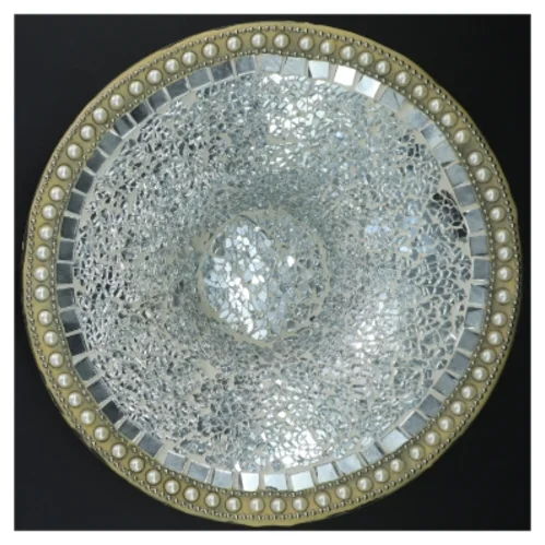 Dekorativt glasfad med perler (str. Ø 29,5 cm)