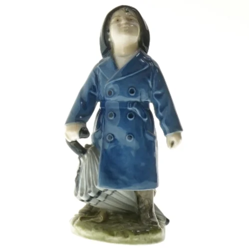 Porcelænsfigur med frakke og paraply fra Royal Copenhagen (str. 18,5 cm)