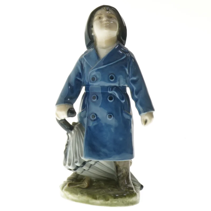Porcelænsfigur med frakke og paraply fra Royal Copenhagen (str. 18,5 cm)