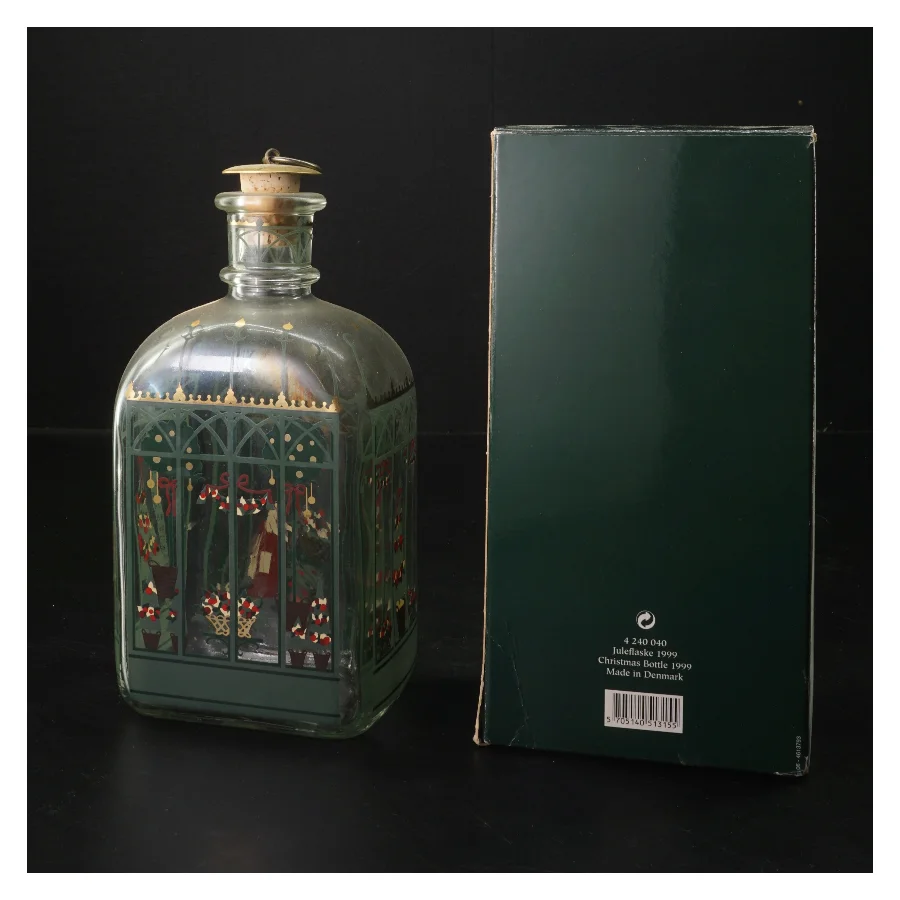 Glasflaske med julemotiv fra Holmegaard (str. 18x7x9 cm)