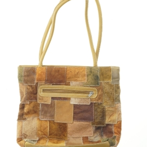 Læder patchwork taske (str. 31x36 cm)