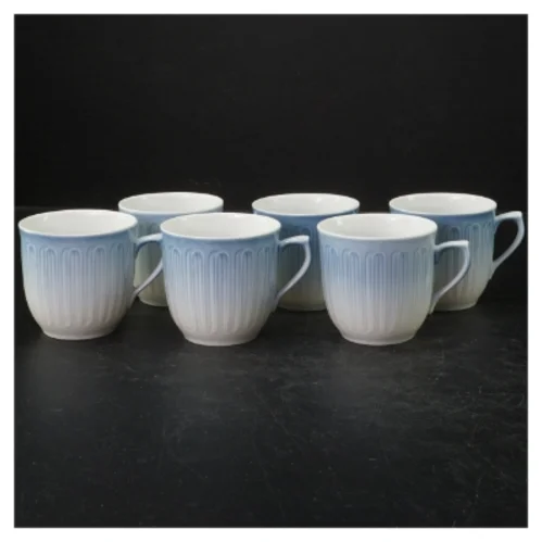 Seks blå-hvide porcelænskrus fra B&G (str. 7 cm. 6 stykker)