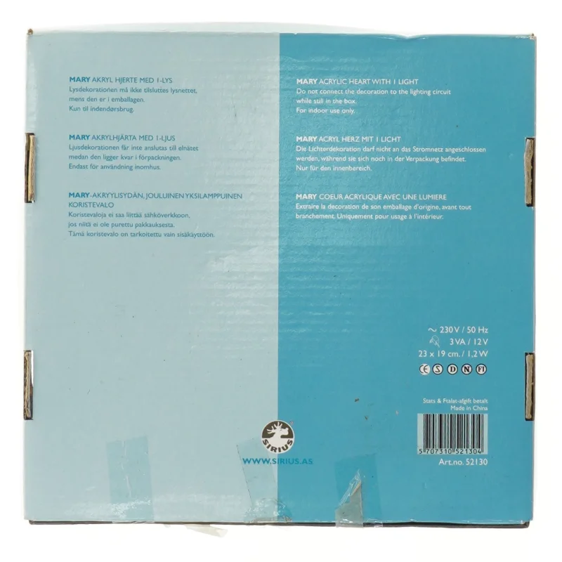 Akryl lysdekoration hjerte fra Sirius (str. 21x21 cm)