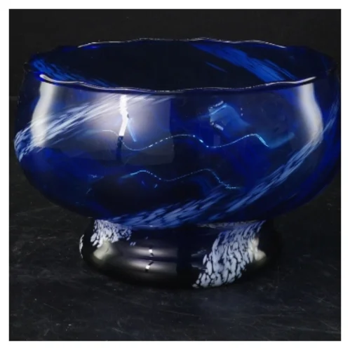 Blå glasskål med mønster (str. 10x16 cm)