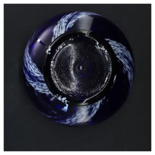 Blå glasskål med mønster (str. 10x16 cm)