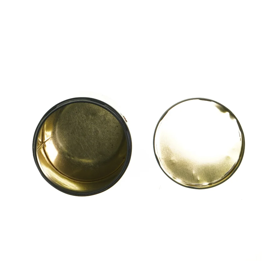 Farverig opbevaringsdåse med låg fra Irma (str. Ø. 11,5 cm. længde, 15 cm)