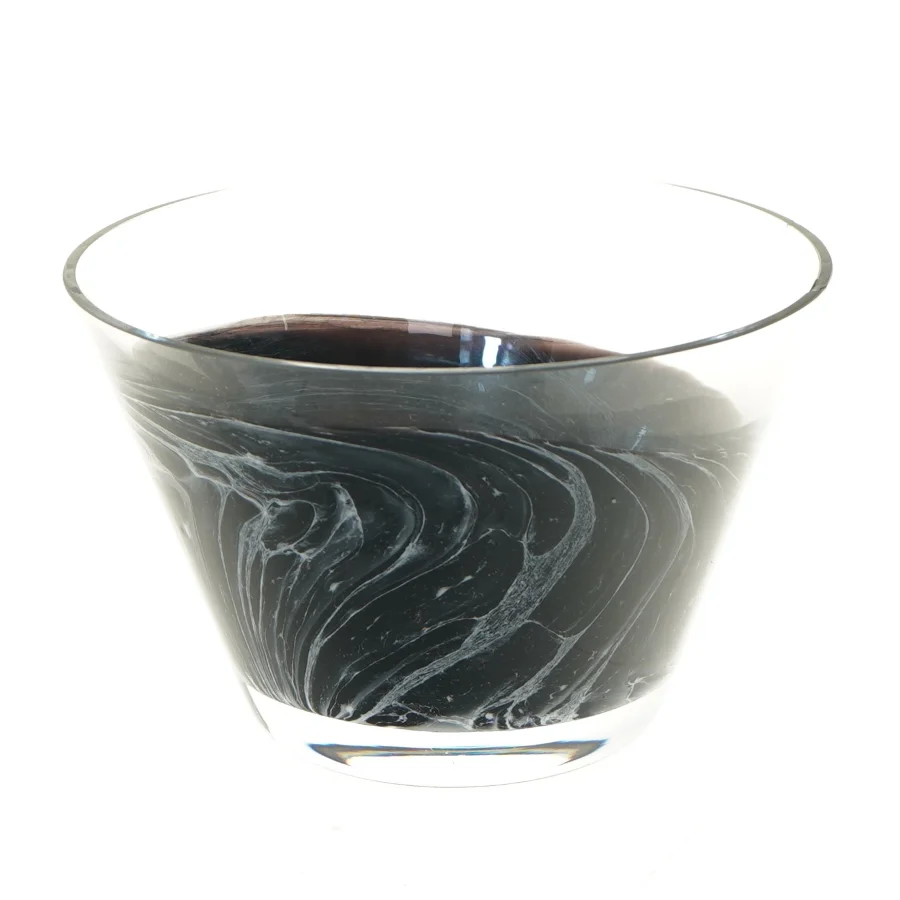Glas vase med marmoreret mønster (str. Ø 19 cm)