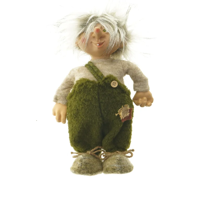 Strikket dukke med grønne bukser (str. 29 cm)