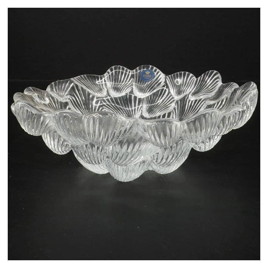 Glas skål med bølget design fra Royal Copenhagen (str. Ø 23 cm)