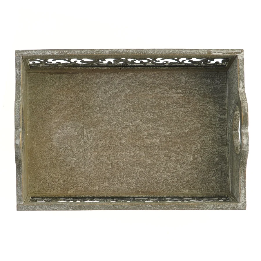 Dekorativ træbakke med udskæringer (str. 39,5x25 cm)