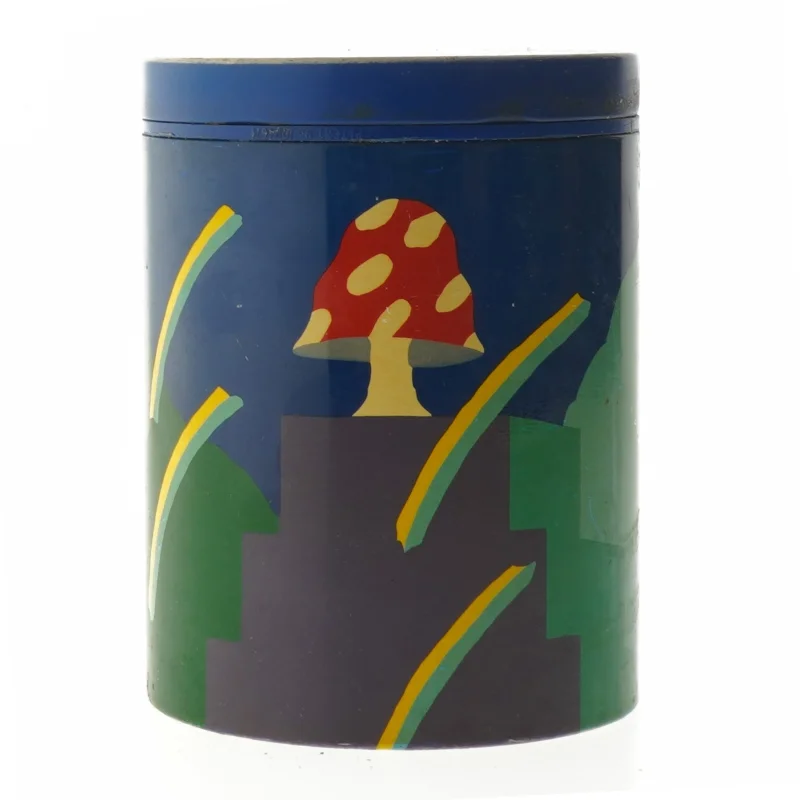 Dekorativ opbevaringsdåse med svampemotiv fra Irma (str. Ø. 11,5. cm. længde. 15 cm)