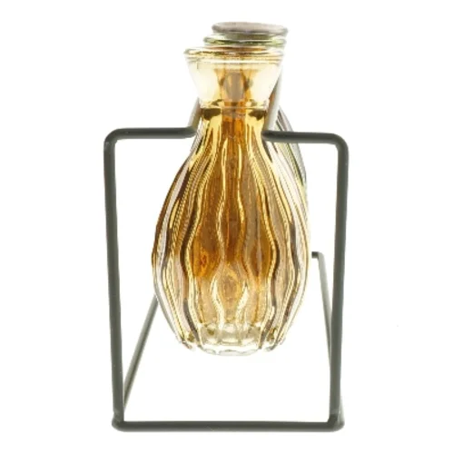 Sæt med farvede glasvaser i stativ fra Det Gamle Apotek (str. 11x27x8 cm)