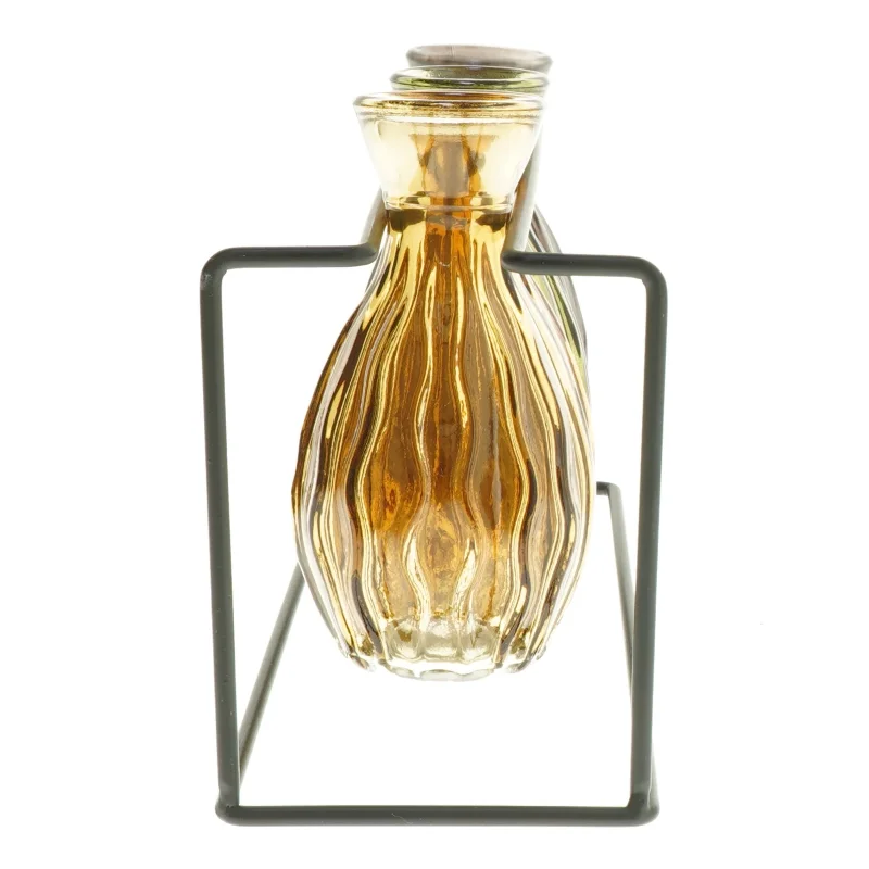 Sæt med farvede glasvaser i stativ fra Det Gamle Apotek (str. 11x27x8 cm)