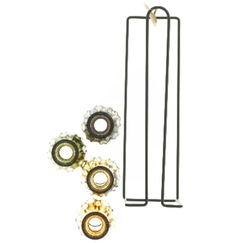 Sæt med farvede glasvaser i stativ fra Det Gamle Apotek (str. 11x27x8 cm)