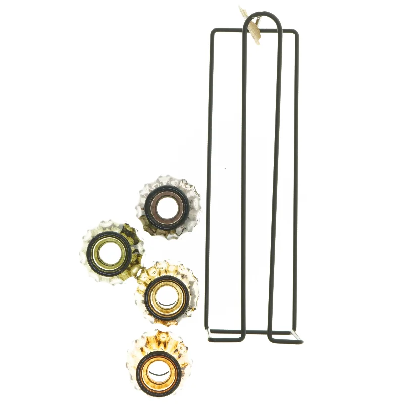 Sæt med farvede glasvaser i stativ fra Det Gamle Apotek (str. 11x27x8 cm)