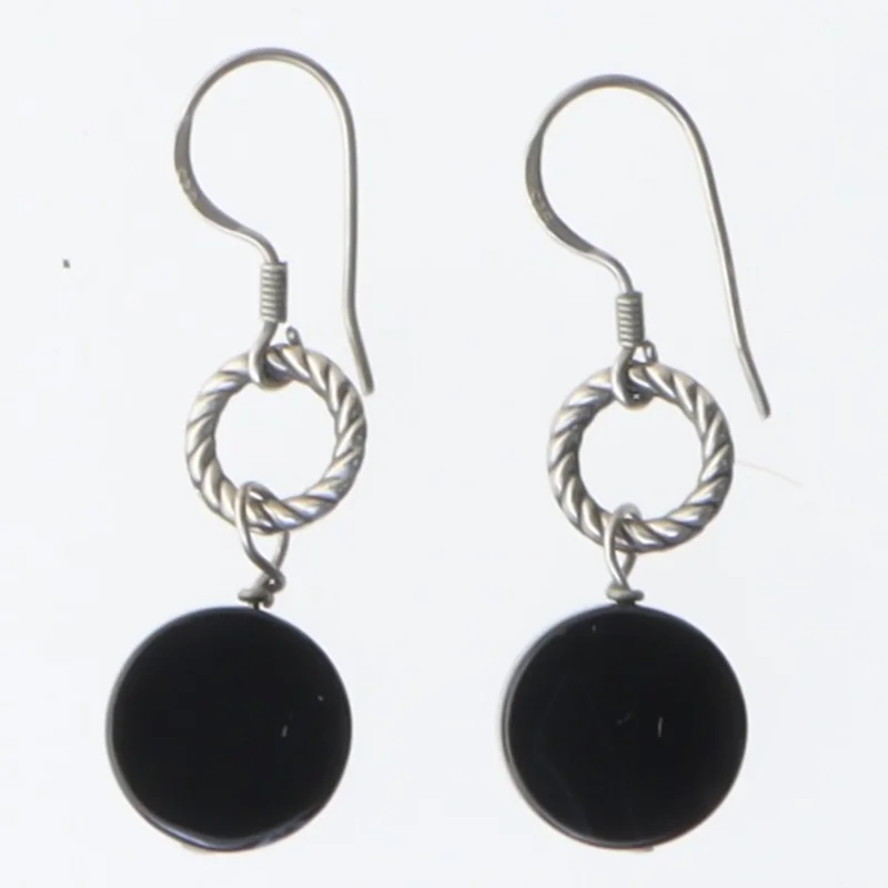 Øreringe med sorte vedhæng (str. 3,5 cm)