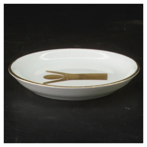 Porcelænsfad med gylden figu (str. Ø 9 cm) fra Bing Og Grøndahl 