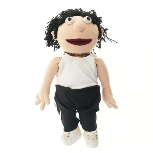 Tøjdyrdukke med sort hår (str. 60 cm)