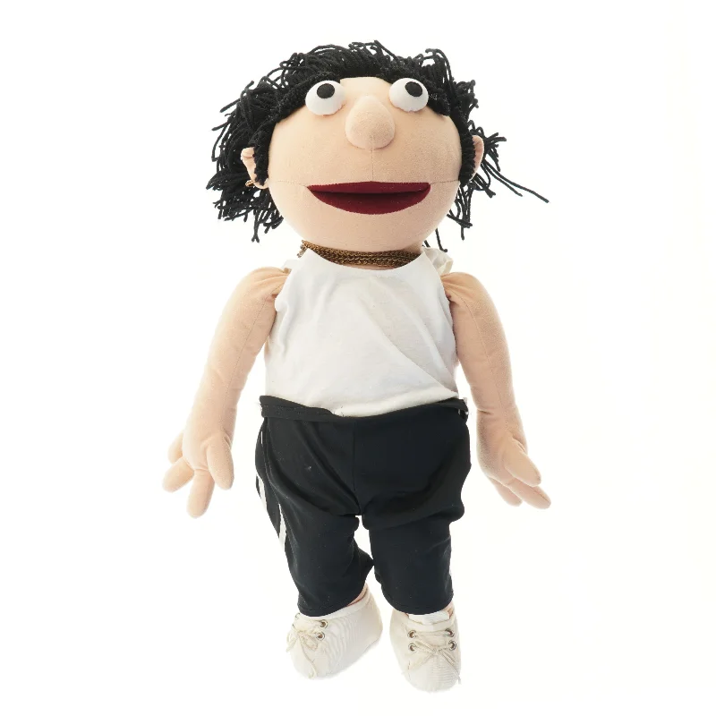Tøjdyrdukke med sort hår (str. 60 cm)