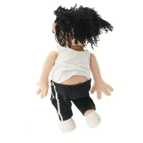Tøjdyrdukke med sort hår (str. 60 cm)