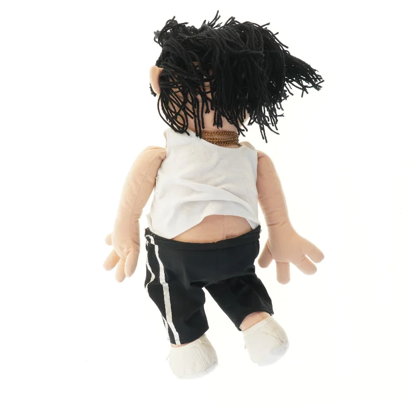 Tøjdyrdukke med sort hår (str. 60 cm)