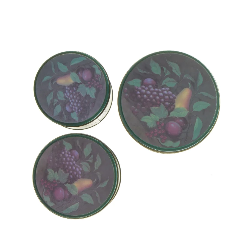 Runde opbevaringsdåser med frugtprint (str. 11,5 cm og 13 cm og 13,7 cm)