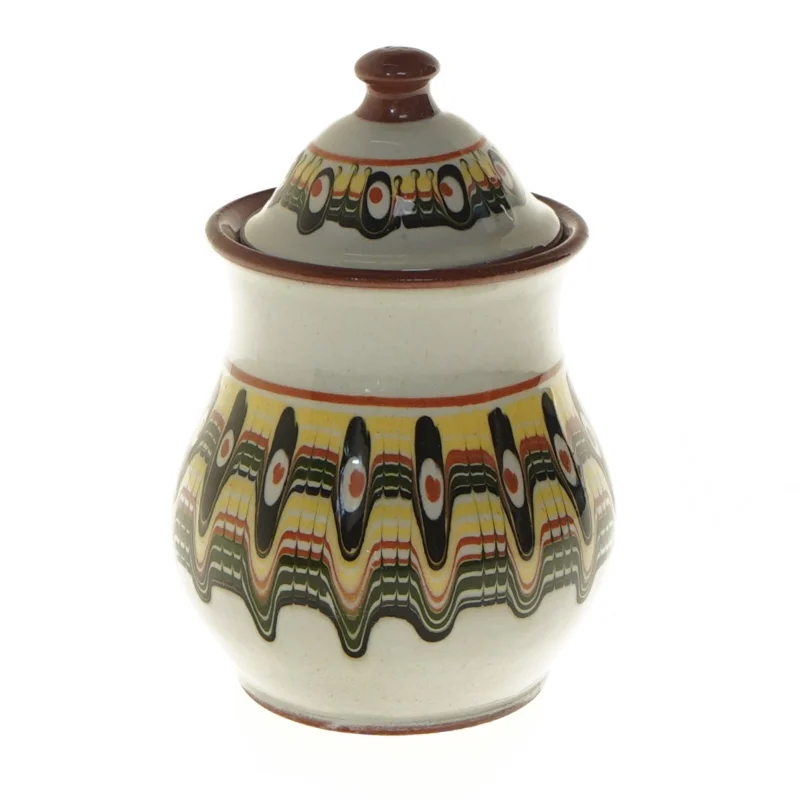 Dekorativ krukke med låg (str. 14 cm)