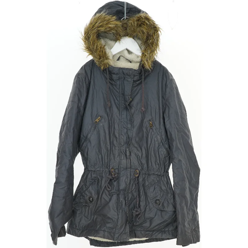 Vinterjakke med hætte og pelsdetaljer fra H&M (str. S)