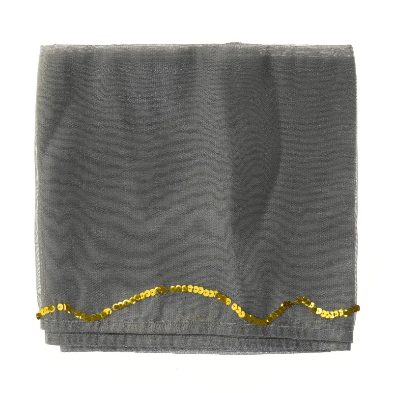 Gråt stof med gulddetaljer (str. 206x52 cm)