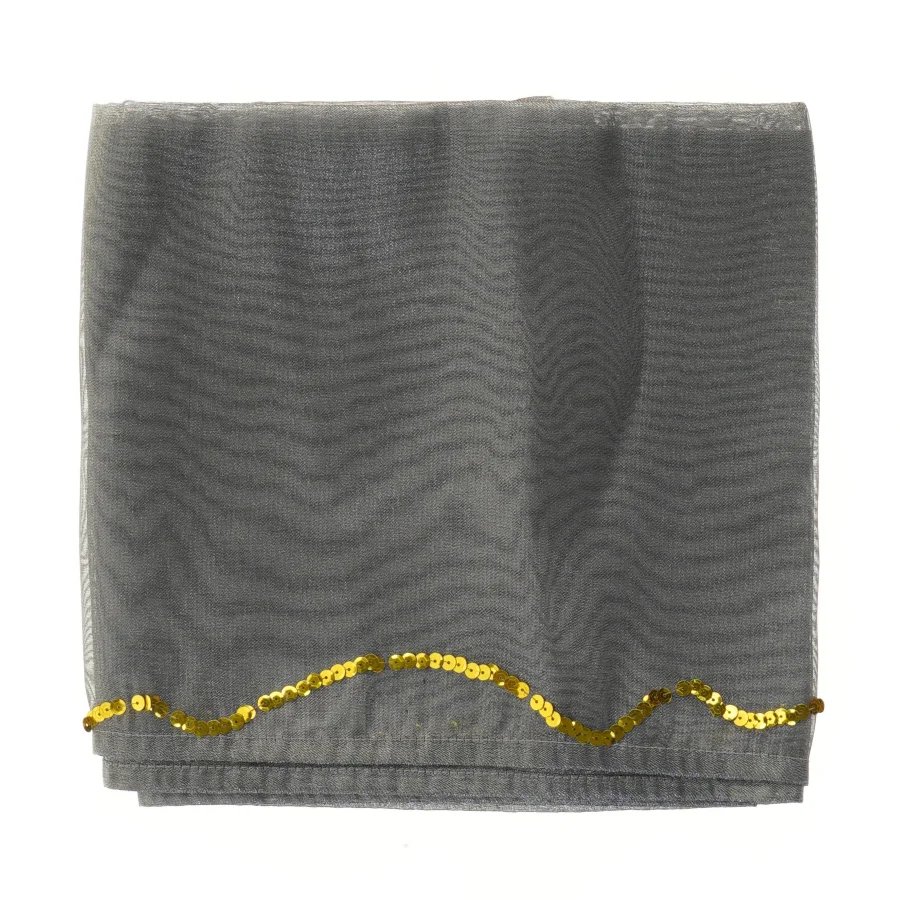 Gråt stof med gulddetaljer (str. 206x52 cm)