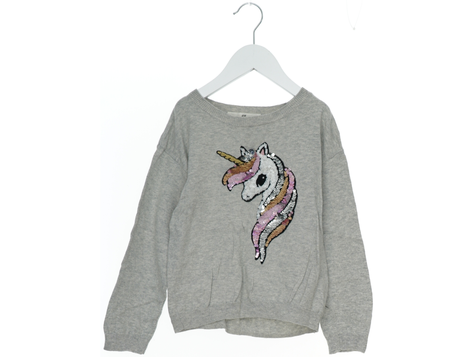 Grå sweatshirt med enhjørning design fra H&M (str. 110)