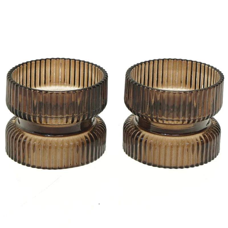 Rillede glaslysestager (str. Ø 9 cm)