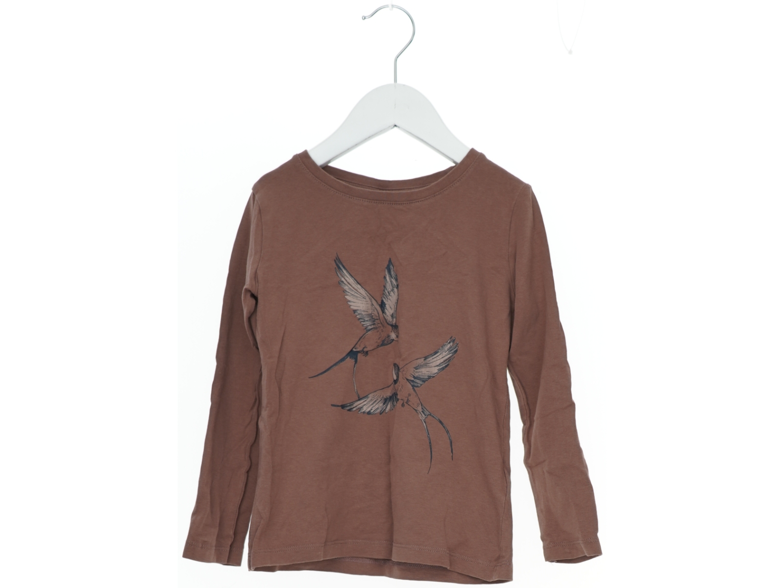 Langærmet brun bluse med fuglemotiv fra Name It (str. 110)