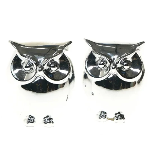 Sølvfarvede uglefiguriner (str. 15 cm)