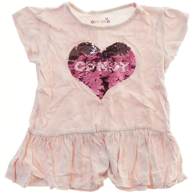 Lyserød T-shirt med paillet hjerte (str. 122)