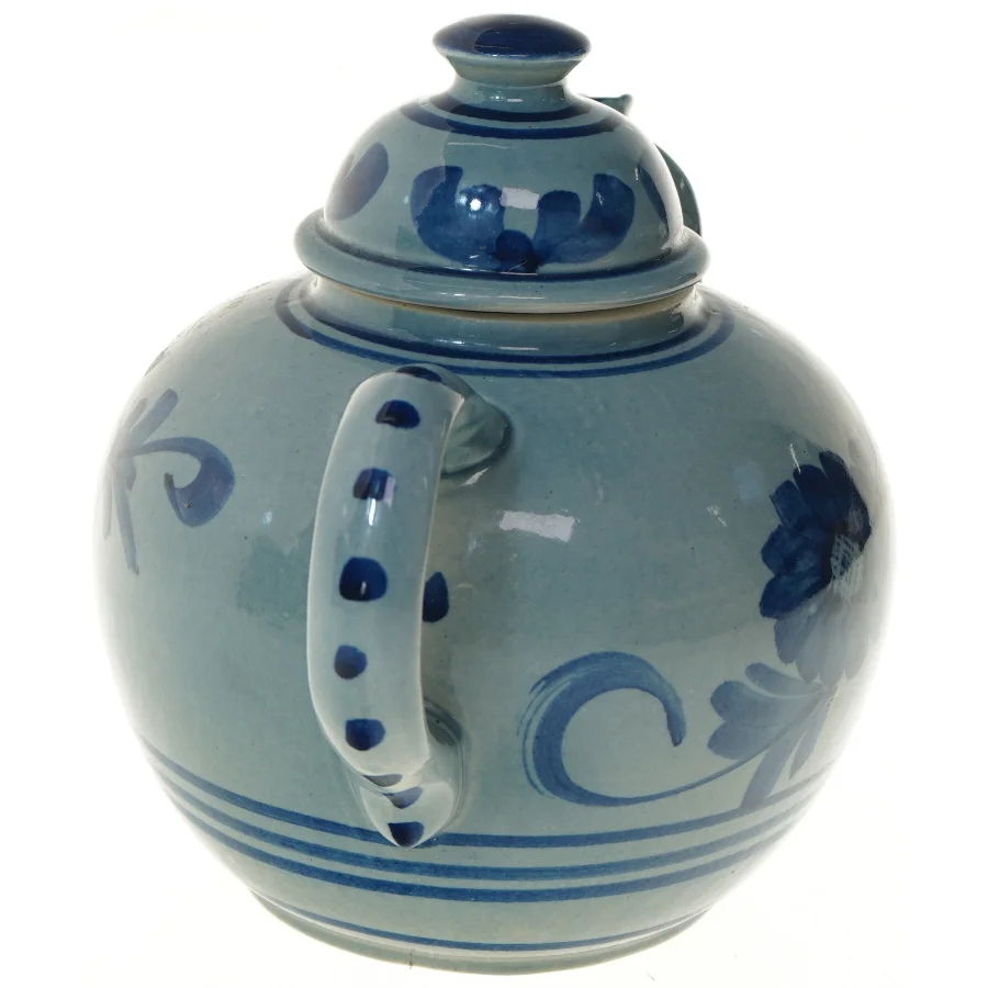 Blåmalet keramisk tekande (str. Ø 20x16 cm)