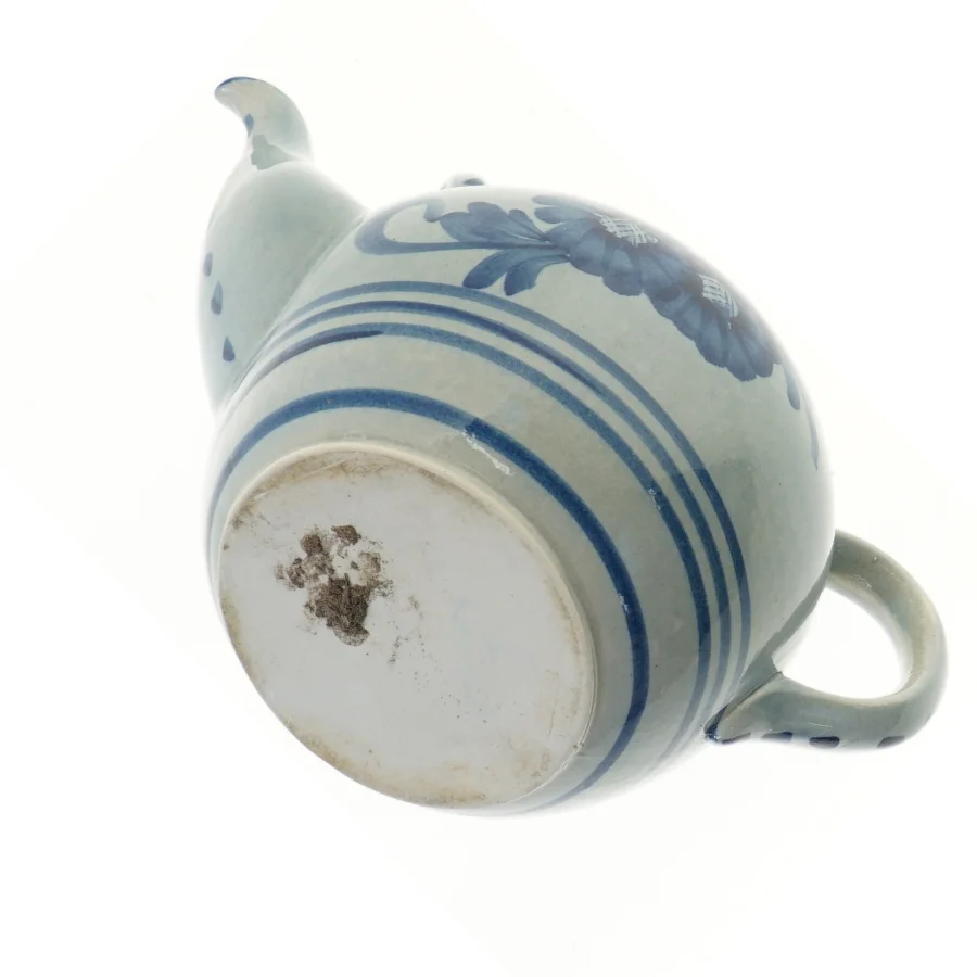 Blåmalet keramisk tekande (str. Ø 20x16 cm)