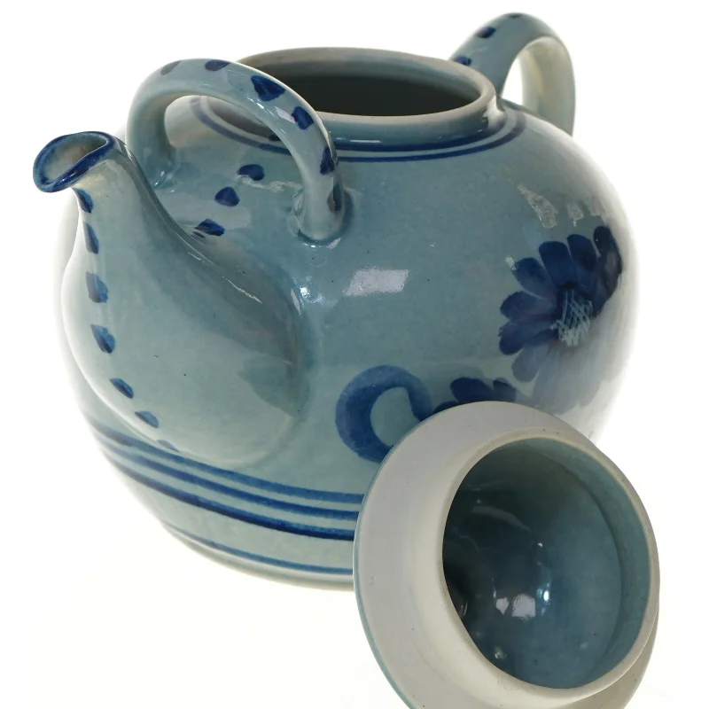 Blåmalet keramisk tekande (str. Ø 20x16 cm)