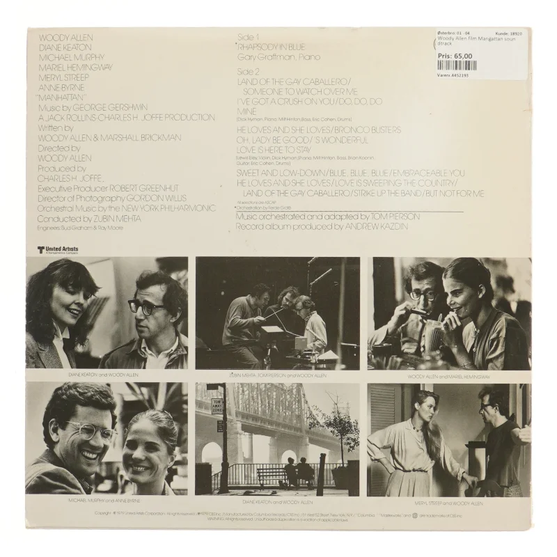 LP: Musik fra filmen Manhattan (str. 31x31 cm)